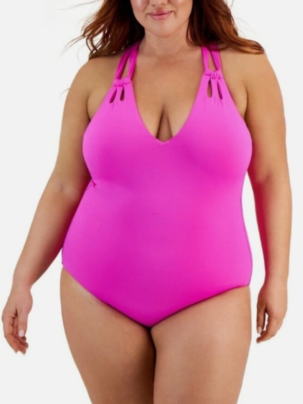 NWT! Becca Etc Vivid Pink Criss Cross Back One Piece Swimsuit NEW!